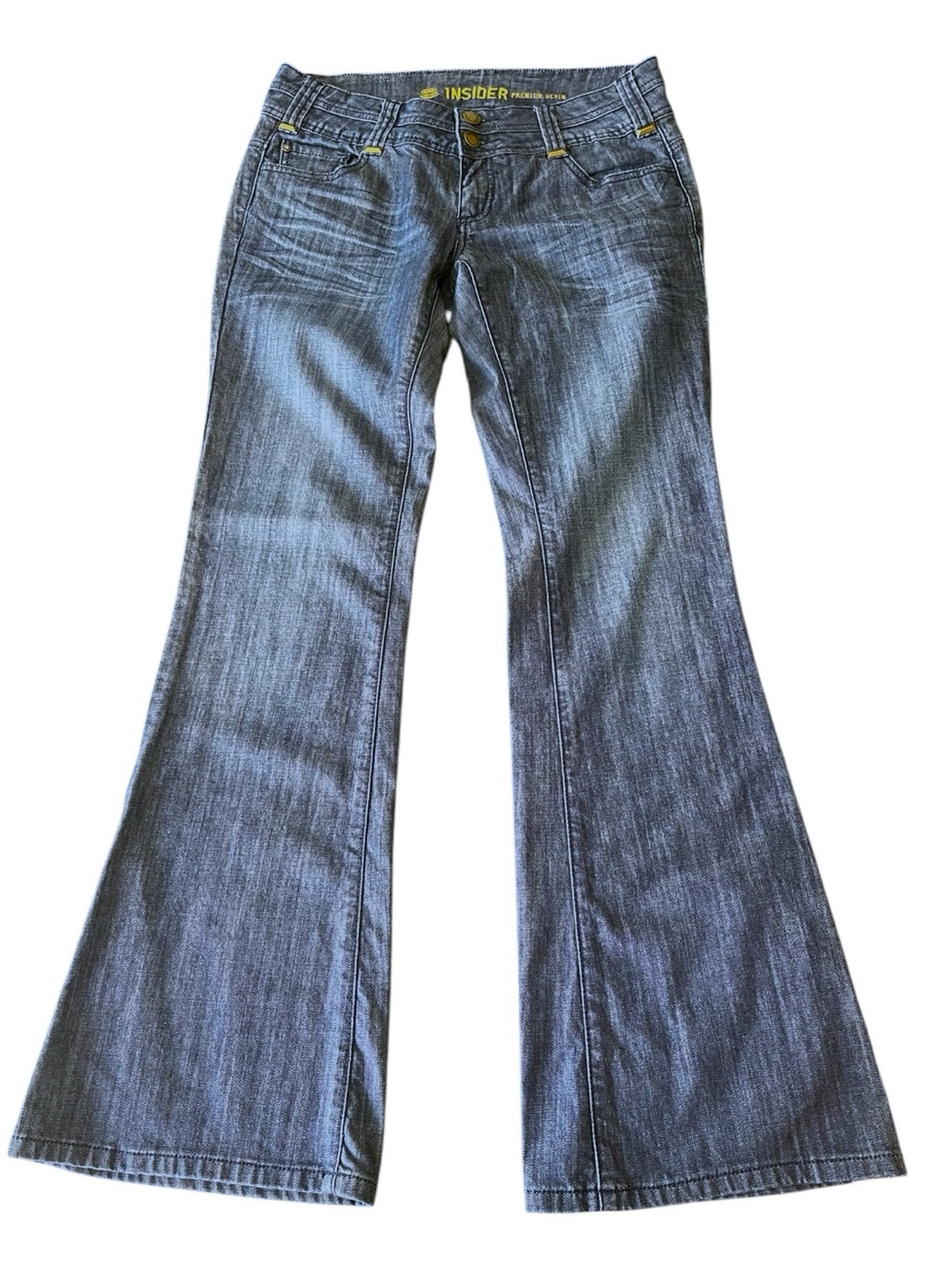 Insider Premium Denim Dark Blue Whiskered Low/Mid Rise Flare Jeans (30x34)
